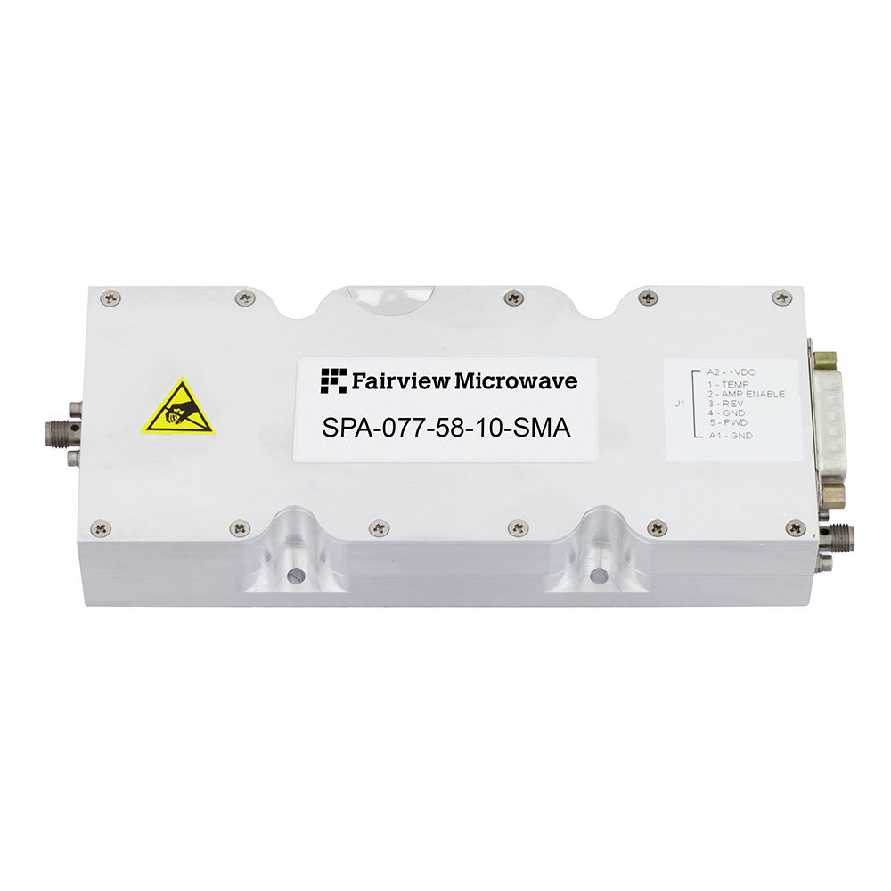 58 dB Gain High Power High Gain Amplifier at 20 Watt Psat Operating From 6.4 GHz to 7.7 GHz with SMA