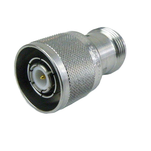 N Female (Jack) to TNC Male (Plug) QD Adapter, Tri-Metal Plated Brass Body, High Temp, 1.3 VSWR 33TNC-N-Q50-4/133