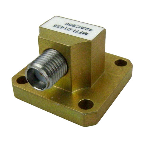 WR-42 to SMA Female Waveguide to Coax Adapter Square Cover Standard with 18 GHz to 26.5 GHz in Aluminum 42AC206