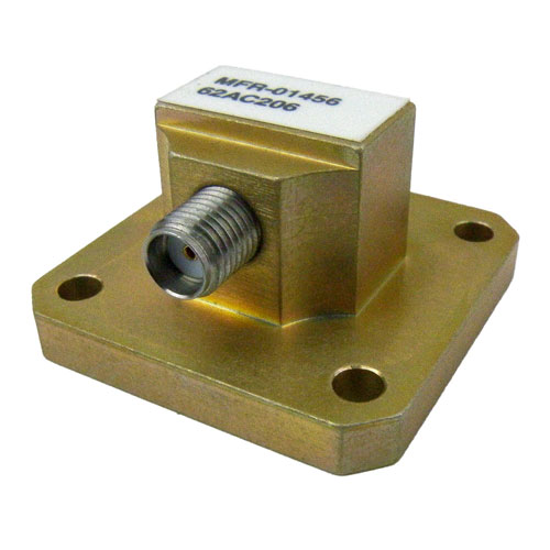 WR-62 to SMA Female Waveguide to Coax Adapter Square Cover Standard with 12.4 GHz to 18 GHz Ku Band in Aluminum 62AC206