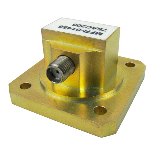 WR-75 to SMA Female Waveguide to Coax Adapter Square Cover Standard with 10 GHz to 15 GHz X-Ku Band in Aluminum 75AC206