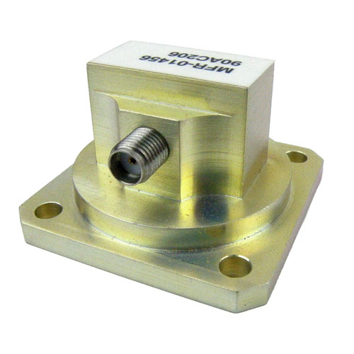 WR-90 to SMA Female Waveguide to Coax Adapter Square Cover Standard with 8.2 GHz to 12.4 GHz X Band in Aluminum 90AC206
