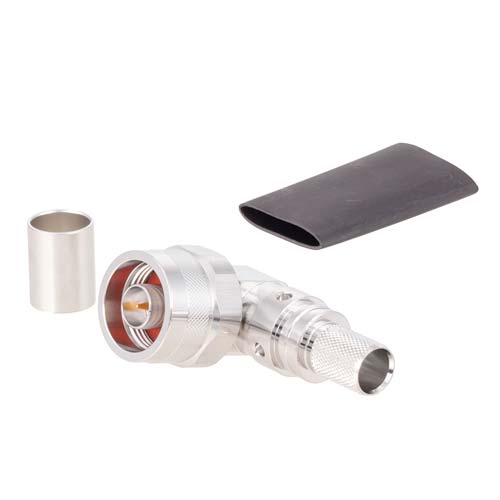 Right Angle N Male (Plug) Connector For LMR-400 Cable, Crimp/Non-Solder Contact EZ-400-NMH-RA-X