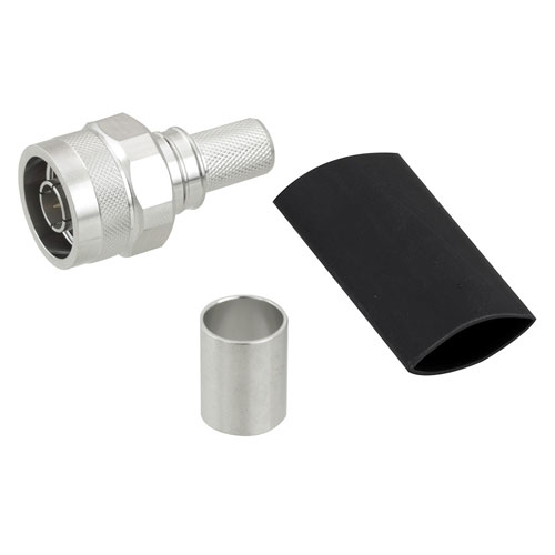 N Male (Plug) Connector for LMR-400 Cable, Crimp/Non-Solder Contact, Tri-Metal Plated Brass Body, Length 1.496 In EZ-400-NMH-X