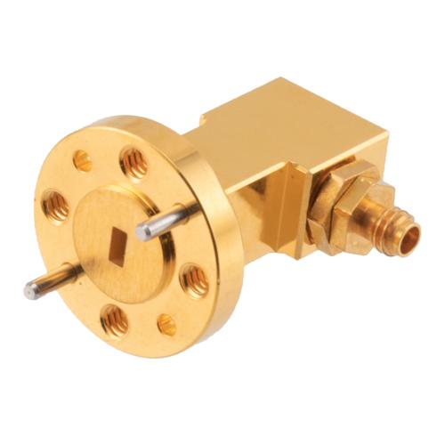 WR-12 to 1.0mm Female Waveguide to Coax Adapter UG-387/U Round Cover Flange with 60 GHz to 90 GHz E Band in Aluminum, Gold FM-W12CA001A