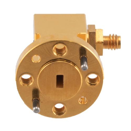 WR-12 to 1.0mm Female Waveguide to Coax Adapter UG-387/U Round Cover Flange with 60 GHz to 90 GHz E Band in Aluminum, Gold FM-W12CA001A