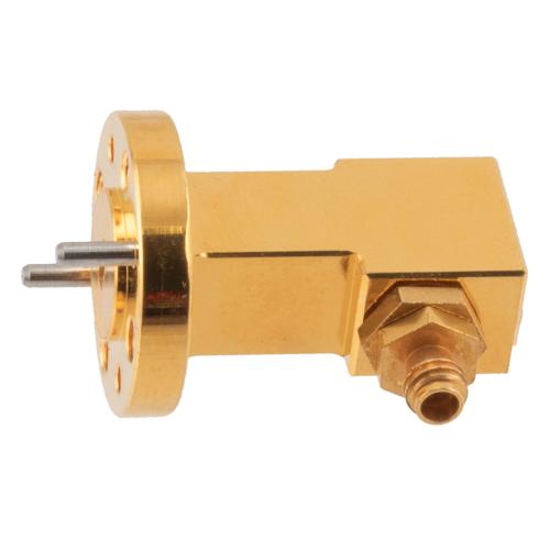 WR-12 to 1.0mm Female Waveguide to Coax Adapter UG-387/U Round Cover Flange with 60 GHz to 90 GHz E Band in Aluminum, Gold FM-W12CA001A