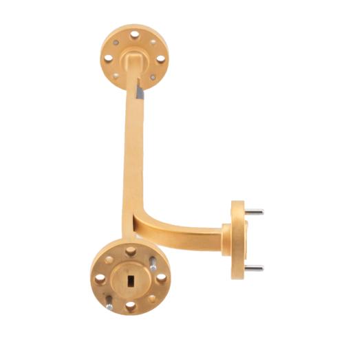 10 dB WR-12 Waveguide Broadwall Coupler with UG-387/U Round Cover Flange and E-Plane Coupled Port from 60 GHz to 90 GHz, Copper Gold FM-W12CP003A-10