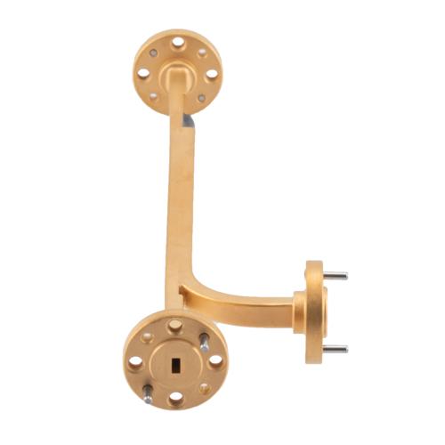 20 dB WR-12 Waveguide Broadwall Coupler with UG-387/U Round Cover Flange and E-Plane Coupled Port from 60 GHz to 90 GHz, Copper Gold FM-W12CP003A-20