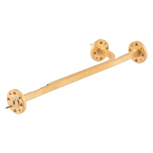 20 dB WR-12 Waveguide Broadwall Coupler with UG-387/U Round Cover Flange and E-Plane Coupled Port from 60 GHz to 90 GHz, Copper Gold FM-W12CP003A-20