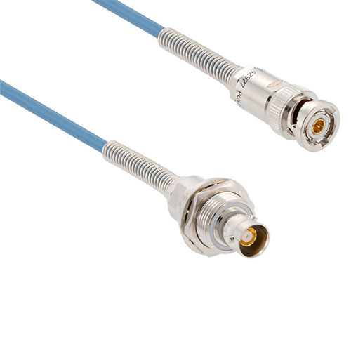 1553 TRB 3-Slot Plug to TRB 3-Lug Jack Bulkhead Isolated Cable 78 Ohm FMBC-30-02003 Coax in 12 Inch with Bend Relief with LF Solder FM3MSA00479-12