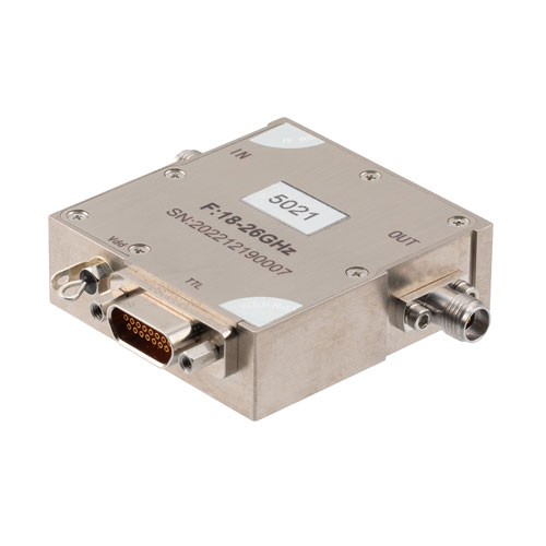 6 Bit TTL Programmable Phase Shifter, 18 GHz to 26 GHz, 360 degree Phase Range, 11.25 degree Control Step Size, +20 dBm Max Pin, 2.92mm FM82P5021