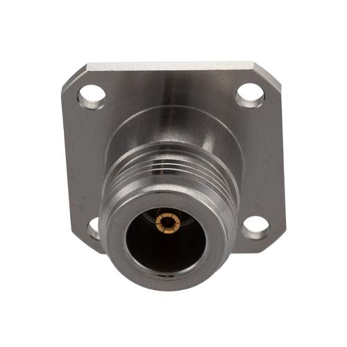 SMA Female (Jack) to N Female (Jack) 4 Hole Flange Adapter, Passivated Stainless Steel Body, 1.2 VSWR FMAD10146