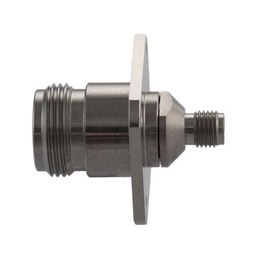 SMA Female (Jack) to N Female (Jack) 4 Hole Flange Adapter, Passivated Stainless Steel Body, 1.2 VSWR FMAD10146