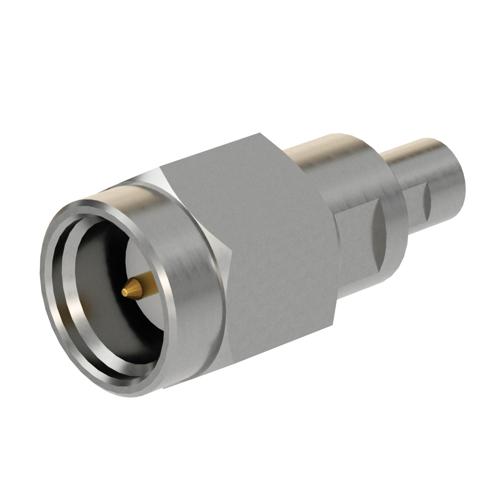 Engineering Grade SMA Male (Plug) to Mini SMP Male (Plug) Full Detent Adapter with Passivated Stainless Steel Body FMAD10172