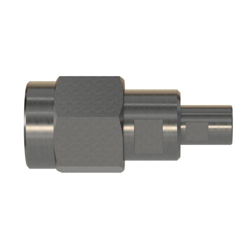 Engineering Grade SMA Male (Plug) to Mini SMP Male (Plug) Full Detent Adapter with Passivated Stainless Steel Body FMAD10172