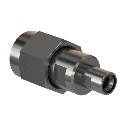 Engineering Grade SMA Male (Plug) to Mini SMP Male (Plug) Full Detent Adapter with Passivated Stainless Steel Body FMAD10172