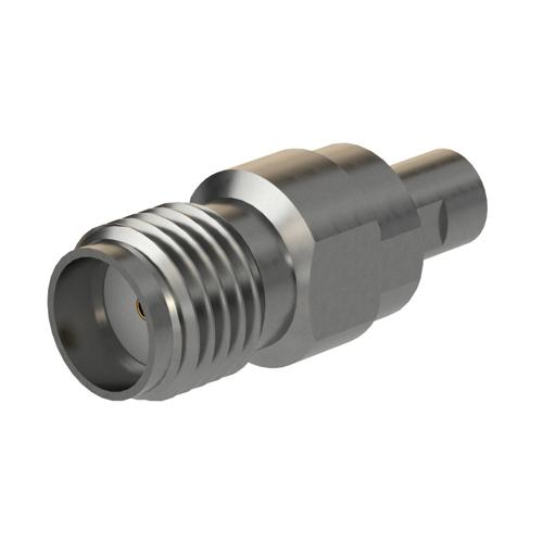 Engineering Grade SMA Female (Jack) to Mini SMP Male (Plug) Full Detent Adapter with Passivated Stainless Steel Body FMAD10178