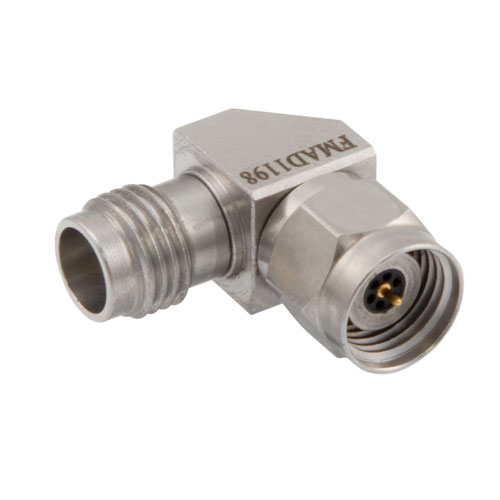 Miter RA 2.4mm Male (plug) to 2.4mm Female (Jack) Adapter, Passivated Stainless Steel Body, 1.35 VSWR FMAD1198