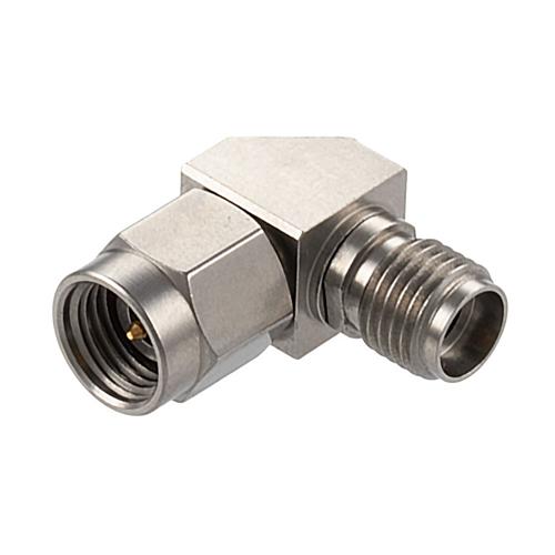 Miter RA 2.92mm Male (Plug) to 2.92mm Female (Jack) Adapter, Passivated Stainless Steel Body, 1.25 VSWR FMAD1206