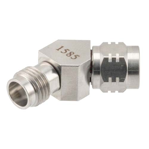 1.85mm Male (Plug) to 1.85mm Female (Jack) Adapter, 45 Degree Angle, 67GHz, VSWR 1.35 FMAD1585