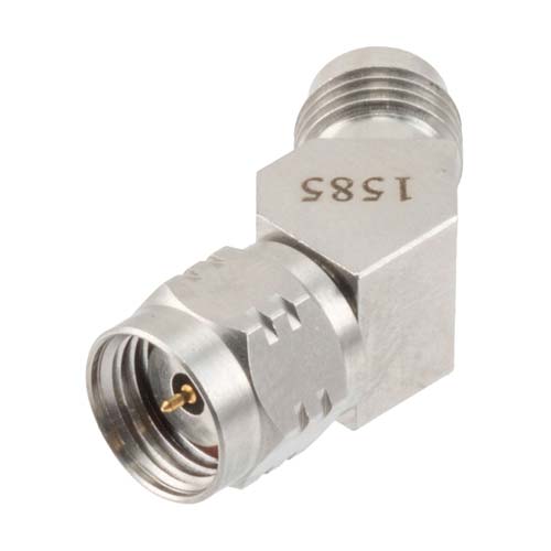 1.85mm Male (Plug) to 1.85mm Female (Jack) Adapter, 45 Degree Angle, 67GHz, VSWR 1.35 FMAD1585