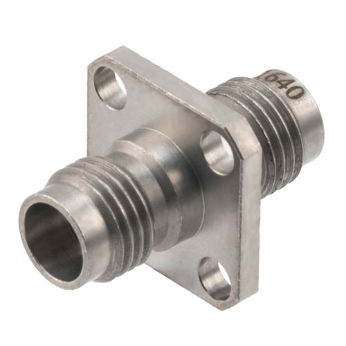 High Temperature Adapter 4 Hole Flange 2.4mm Female to 2.4mm Female, 50GHz VSWR1.2, MIL-STD 348B with Stainless Steel Body FMAD1640