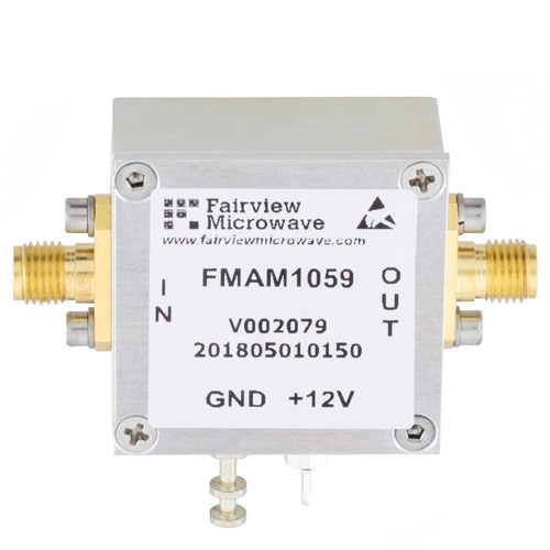 3.2 dB NF Low Noise Amplifier, Operating from 0.01 MHz to 2 GHz with 28 dB Gain, 13 dBm P1dB and SMA FMAM1059