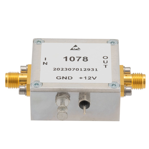 0.6 dB NF Low Noise Amplifier, Operating from 700 MHz to 2700 MHz with 36 dB Gain, 25 dBm P1dB and SMA FMAM1078