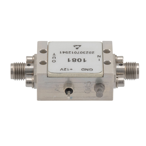 2.1 dB NF Low Noise Amplifier, Operating from 10 MHz to 6 GHz with 18 dB Gain, 20 dBm P1dB and SMA FMAM1081