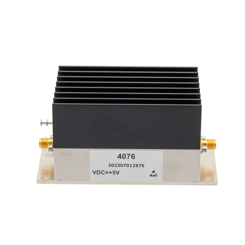 1.5 Watt P1dB, 3.2 GHz to 4 GHz, Medium Power GaAs Amplifier with Heatsink, 35 dB Gain, 42 dBm IP3 and SMA FMAM4076