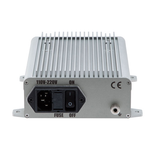 2W Psat, 35 dB Gain, 6 GHz to 18 GHz, AC Powered Broadband GaAs Power Amplifier with Heatsink, Bench-Top, 110/240VAC, SMA FMAMA5097