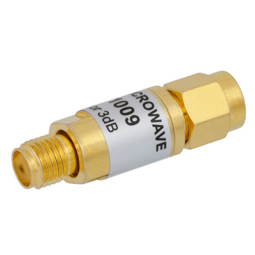 3 dB Fixed Attenuator SMA Male (Plug) To SMA Female (Jack) From 0.009 MHz To 6 GHz Rated To 2 Watts, Copper Body, 1.07 VSWR FMAT1009