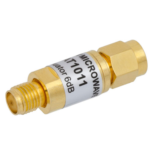 6 dB Fixed Attenuator SMA Male (Plug) To SMA Female (Jack) From 0.009 MHz To 6 GHz Rated To 2 Watts, Copper Body, 1.07 VSWR FMAT1011