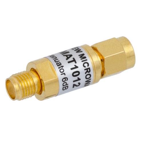 6 dB Fixed Attenuator SMA Male (Plug) To SMA Female (Jack) From 0.009 MHz To 6 GHz Rated To 2 Watts, Copper Body, 1.15 VSWR FMAT1012