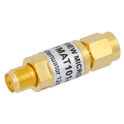 12 dB Fixed Attenuator SMA Male (Plug) to SMA Female (Jack) from 0.009 MHz to 6 GHz Rated to 2 Watts, Brass Body, 1.22 VSWR FMAT1014