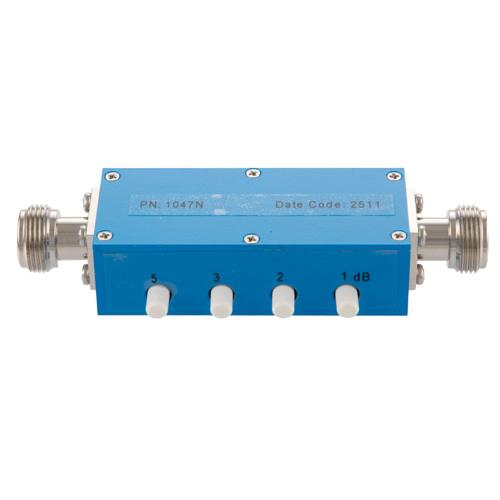 0 to 11 dB Step Attenuator with a 1 dB Step N Female Interface Rated Up to 3 GHz and Up to 2 Watts in a Push Button Design FMAT1047N