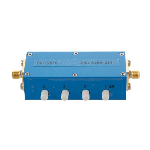 0 to 11 dB Step Attenuator with a 1 dB Step SMA Female Interface Rated Up to 3 GHz and Up to 2 Watts in a Push Button Design FMAT1047S
