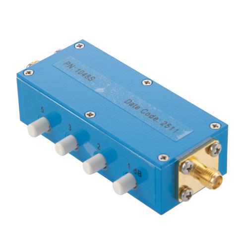 0 to 11 dB Step Attenuator with a 1 dB Step SMA Female Interface Rated Up to 3 GHz and Up to 5 Watts in a Push Button Design FMAT1048S