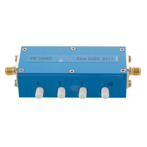 0 to 11 dB Step Attenuator with a 1 dB Step SMA Female Interface Rated Up to 3 GHz and Up to 5 Watts in a Push Button Design FMAT1048S