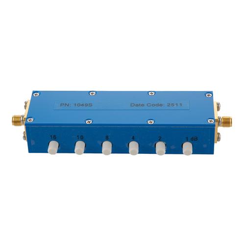 0 to 41 dB Step Attenuator with a 1 dB Step SMA Female Interface Rated Up to 4 GHz and Up to 2 Watts in a Push Button Design FMAT1049S