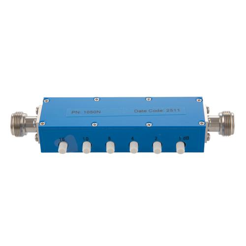 0 to 41 dB Step Attenuator with a 1 dB Step N Female Interface Rated Up to 4 GHz and Up to 5 Watts in a Push Button Design FMAT1050N