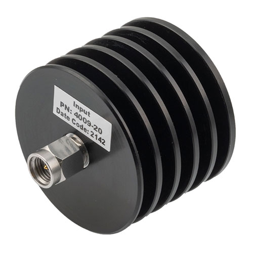 20 dB Fixed Attenuator 2.92mm Male (Plug) to 2.92mm Female (Jack) Up to 40 GHz Rated to 10 Watts, Black Aluminum Heatsink Body, 1.4 VSWR FMAT4009-20