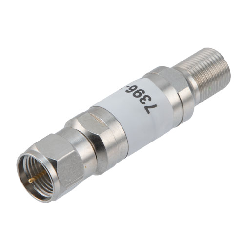 1 dB Fixed Attenuator, 75 Ohm F Male to 75 Ohm F Female Brass Tri-Metal Body Rated to 2 Watts Up to 3 GHz FMAT7396-1