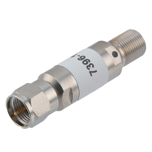 16 dB Fixed Attenuator, 75 Ohm F Male to 75 Ohm F Female Brass Tri-Metal Body Rated to 2 Watts Up to 3 GHz FMAT7396-16
