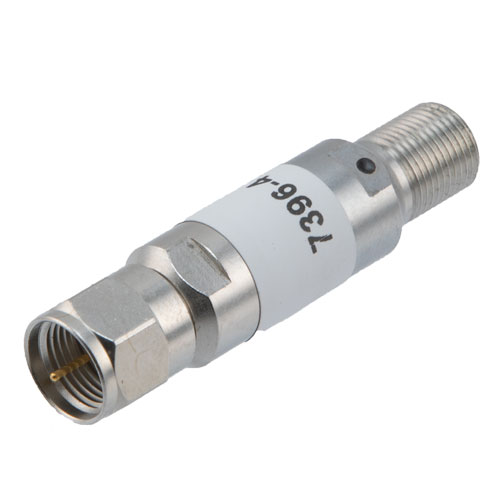 4 dB Fixed Attenuator, 75 Ohm F Male to 75 Ohm F Female Brass Tri-Metal Body Rated to 2 Watts Up to 3 GHz FMAT7396-4