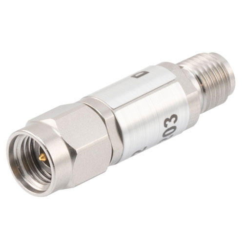 12 dB Fixed Attenuator 2.92mm Male (Plug) to 2.92mm Female (Jack)  40 GHz Rated to 0.5 Watts, Passivated Stainless Steel Body, 1.35 VSWR FMAT7429-12