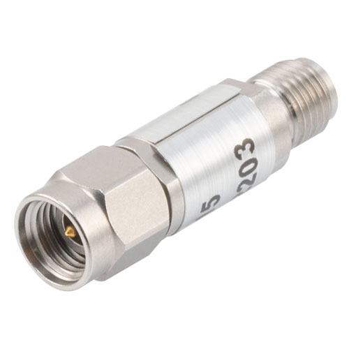 15 dB Fixed Attenuator 2.92mm Male (Plug) to 2.92mm Female (Jack)  40 GHz Rated to 0.5 Watts, Passivated Stainless Steel Body, 1.35 VSWR FMAT7429-15