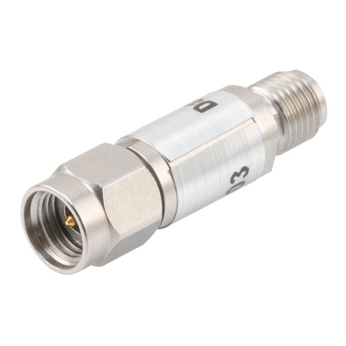 20 dB Fixed Attenuator 2.92mm Male (Plug) to 2.92mm Female (Jack)  40 GHz Rated to 0.5 Watts, Passivated Stainless Steel Body, 1.35 VSWR FMAT7429-20