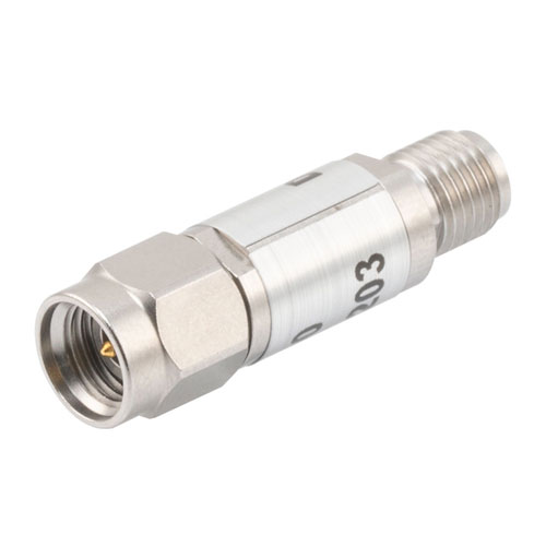 30 dB Fixed Attenuator 2.92mm Male (Plug) to 2.92mm Female (Jack)  40 GHz Rated to 0.5 Watts, Passivated Stainless Steel Body, 1.35 VSWR FMAT7429-30
